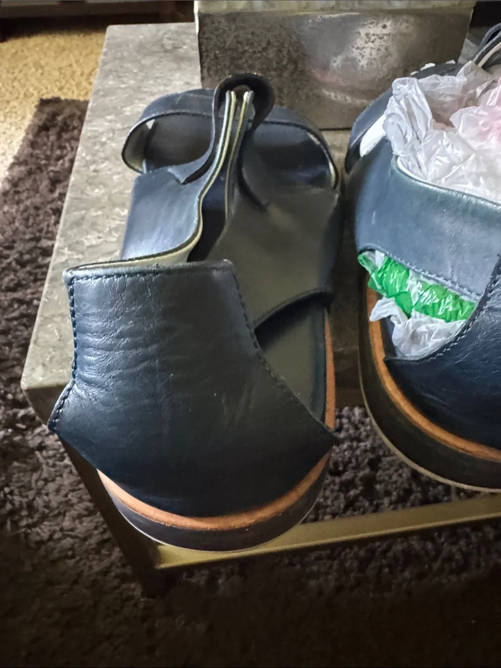 Salvatore Ferragamo Beige and Navy Leather, Rubber Sole Detail